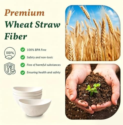 Wheat Straw Serving Bowls Unbreakable Serving Bowls for Kitchen, Camping, Party, RV, Microwave and Dishwasher, alternate view