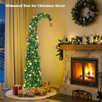 Whimsical Christmas Tree with Ball String Lights, 5FT Pop Up Curved Tree in Dark Green, alternate view 2