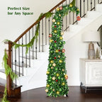 Whimsical Christmas Tree with Ball String Lights, 5FT Pop Up Curved Tree in Dark Green, alternate view 5
