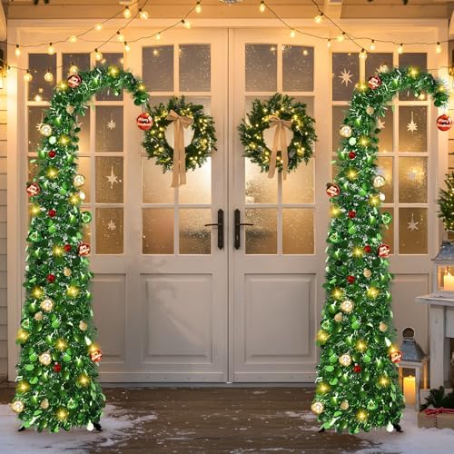 Whimsical Christmas Tree with Ball String Lights, 5FT Pop Up Curved Tree in Dark Green, alternate view 6