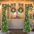 Whimsical Christmas Tree with Ball String Lights, 5FT Pop Up Curved Tree in Dark Green, alternate view 6