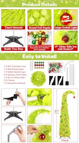 Whimsical Christmas Tree with Ball String Lights for Christmas Decorations in Green, alternate view 3