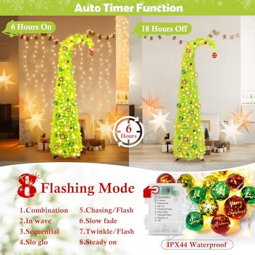 Whimsical Christmas Tree with Ball String Lights for Christmas Decorations in Green, alternate view 4