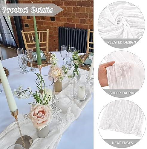 White 10FT Cheesecloth Table Runner Boho Gauze Fabric Table Runner Rustic Sheer Runner for Wedding Bridal Baby, alternate