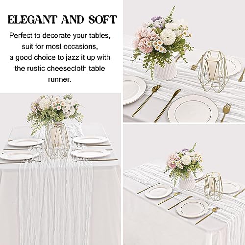 White 10FT Cheesecloth Table Runner Boho Gauze Fabric Table Runner Rustic Sheer Runner for Wedding Bridal Baby, alternate