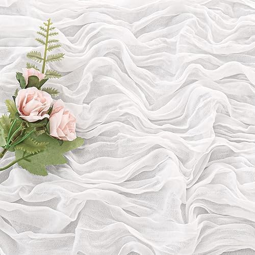 White 10FT Cheesecloth Table Runner Boho Gauze Fabric Table Runner Rustic Sheer Runner for Wedding Bridal Baby, alternate
