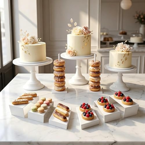 White 11Pcs Metal Dessert Display Set Round Cake Stand Riser Platter in White