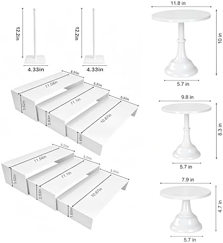 White 11Pcs Metal Dessert Display Set Round Cake Stand Riser Platter in White, alternate view 2