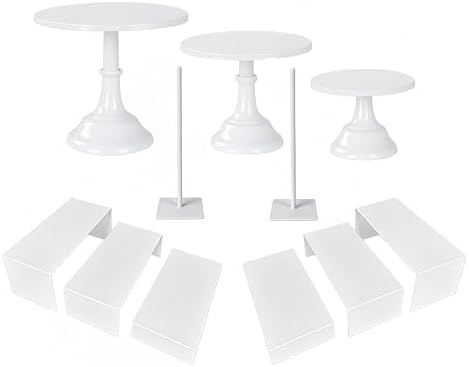 White 11Pcs Metal Dessert Display Set Round Cake Stand Riser Platter in White, alternate view 3