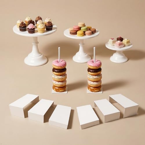 White 11Pcs Metal Dessert Display Set Round Cake Stand Riser Platter in White, alternate view 4
