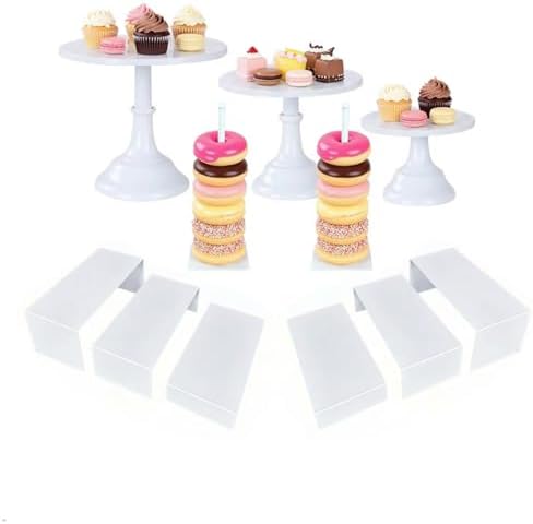 White 11Pcs Metal Dessert Display Set Round Cake Stand Riser Platter in White, alternate view 5