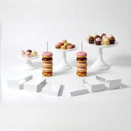 White 11Pcs Metal Dessert Display Set Round Cake Stand Riser Platter in White, alternate view 6