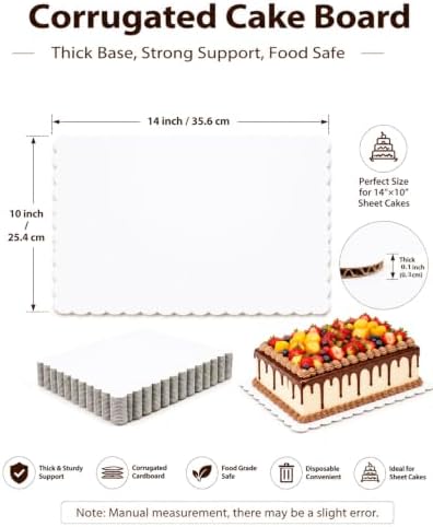 White 14 x 10 Inch Wave Cake Boards 15-Packs Rectangle Base Food-Grade Cardboard Wave Cake Plate(Thinner But, alternate view
