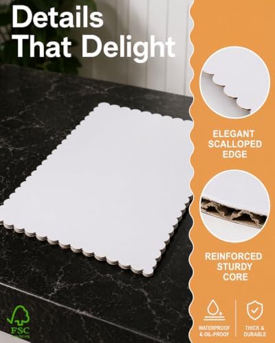 White 14 x 10 Inch Wave Cake Boards 15-Packs Rectangle Base Food-Grade Cardboard Wave Cake Plate(Thinner But, alternate view
