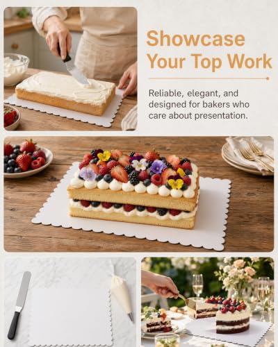 White 14 x 10 Inch Wave Cake Boards 15-Packs Rectangle Base Food-Grade Cardboard Wave Cake Plate(Thinner But, alternate view