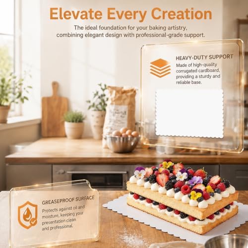 White 14 x 10 Inch Wave Cake Boards 15-Packs Rectangle Base Food-Grade Cardboard Wave Cake Plate(Thinner But, alternate view