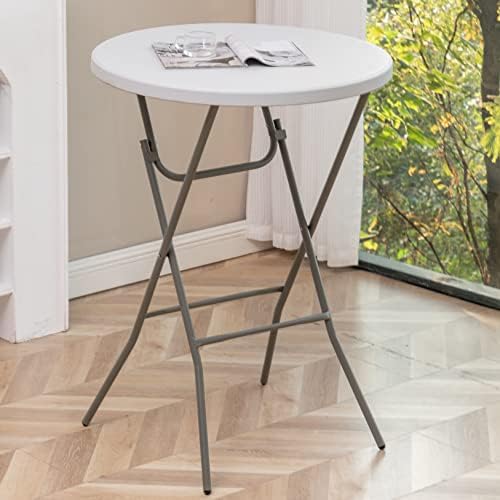 White 32" Round 43" Bar Height Granite Folding Commercial Portable Banquet Card Plastic Coffee Dining Table for, alternate