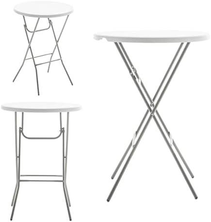 White 32" Round 43" Bar Height Granite Folding Commercial Portable Banquet Card Plastic Coffee Dining Table for, alternate