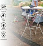 White 32" Round 43" Bar Height Granite Folding Commercial Portable Banquet Card Plastic Coffee Dining Table for, alternate