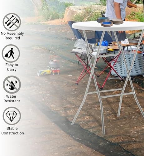 White 32" Round 43" Bar Height Granite Folding Commercial Portable Banquet Card Plastic Coffee Dining Table for, alternate