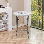 White 32" Round 43" Bar Height Granite Folding Commercial Portable Banquet Card Plastic Coffee Dining Table for, alternate