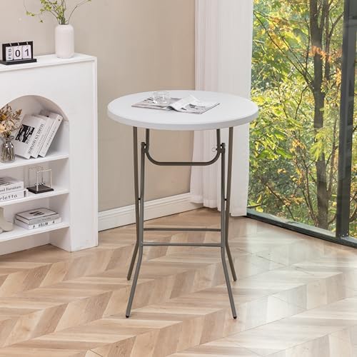 White 32" Round 43" Bar Height Granite Folding Commercial Portable Banquet Card Plastic Coffee Dining Table for, alternate
