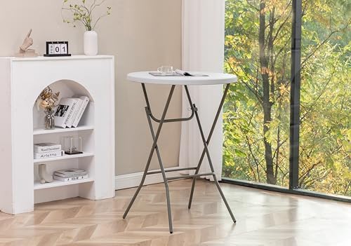 White 32" Round 43" Bar Height Granite Folding Commercial Portable Banquet Card Plastic Coffee Dining Table for, alternate