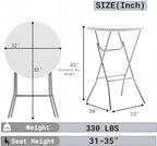 White 32" Round 43" Bar Height Granite Folding Commercial Portable Banquet Card Plastic Coffee Dining Table for, alternate