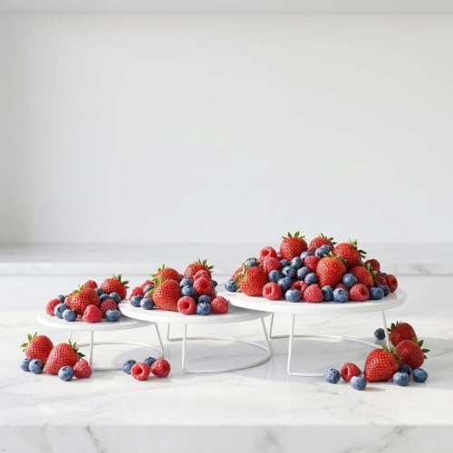 White 3Pcs Half-Circle Nesting Metal Cake Stand Set 8/10/12Inch Tray in White, alternate view 5