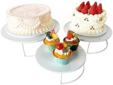White 3Pcs Half-Circle Nesting Metal Cake Stand Set 8/10/12Inch Tray in White, alternate view 6