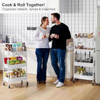 White 4 Tier Rolling Cart Metal with Wheels, Heavy Duty Utility Storage Cart, alternate view 2