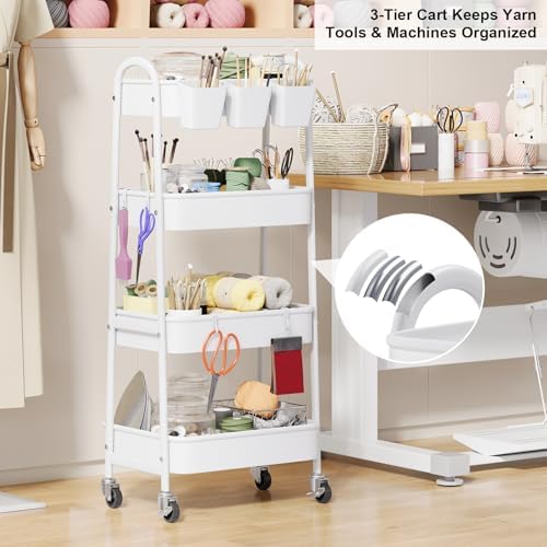 White 4 Tier Rolling Cart Metal with Wheels, Heavy Duty Utility Storage Cart, alternate view 7