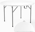 White 48" Round Bi-Folding Commercial Table, 4 Feet Portable Plastic Dining Card Table for Kitchen or Outdoor