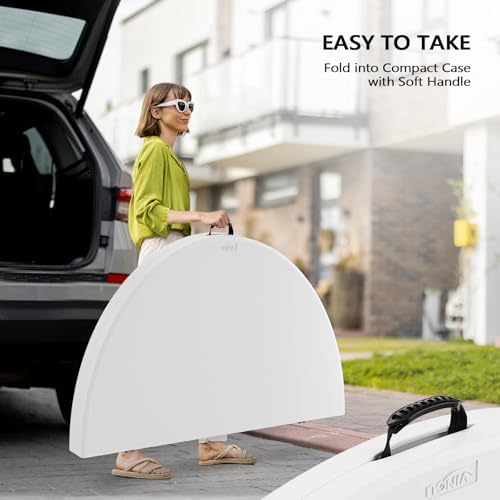 White 48" Round Bi-Folding Commercial Table, 4 Feet Portable Plastic Dining Card Table for Kitchen or Outdoor, alternate view