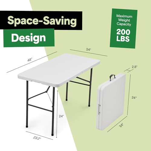 White 4ft Folding Table with Handle | Heavy-Duty Foldable Table | Portable Table for Indoor & Outdoor Use |, alternate view 2