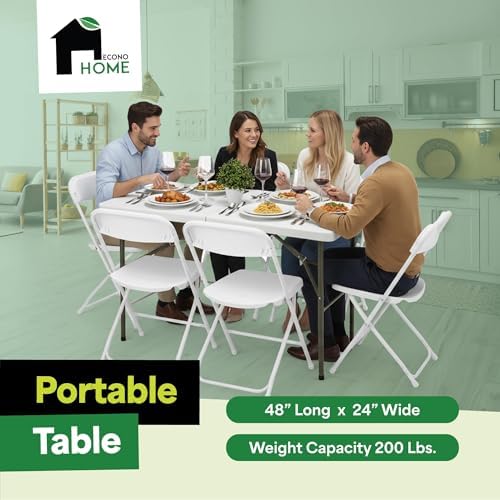 White 4ft Folding Table with Handle | Heavy-Duty Foldable Table | Portable Table for Indoor & Outdoor Use |, alternate view 3