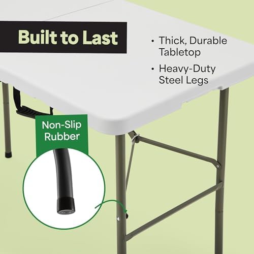 White 4ft Folding Table with Handle | Heavy-Duty Foldable Table | Portable Table for Indoor & Outdoor Use |, alternate view 4