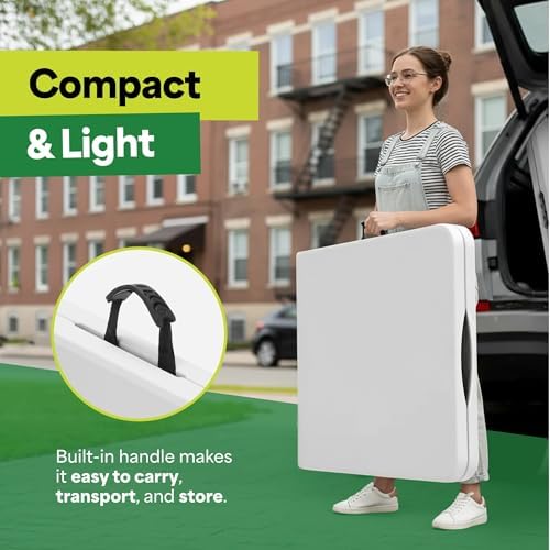 White 4ft Folding Table with Handle | Heavy-Duty Foldable Table | Portable Table for Indoor & Outdoor Use |, alternate view 5