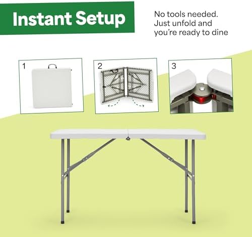 White 4ft Folding Table with Handle | Heavy-Duty Foldable Table | Portable Table for Indoor & Outdoor Use |, alternate view 6