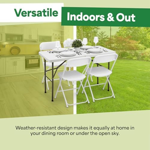 White 4ft Folding Table with Handle | Heavy-Duty Foldable Table | Portable Table for Indoor & Outdoor Use |, alternate view 7