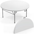 White 5 FT Round Bi-Folding Commercial Table, 60 inch Portable Plastic Dining Card Table for Kitchen Party