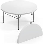 White 5 FT Round Bi-Folding Commercial Table, 60 inch Portable Plastic Dining Card Table for Kitchen Party