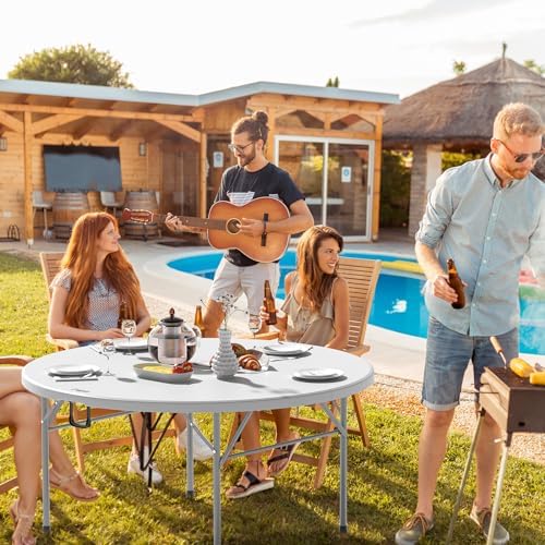 White 5 FT Round Bi-Folding Commercial Table, 60 inch Portable Plastic Dining Card Table for Kitchen Party, alternate view 2