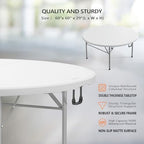 White 5 FT Round Bi-Folding Commercial Table, 60 inch Portable Plastic Dining Card Table for Kitchen Party, alternate view 3
