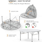 White 5 FT Round Bi-Folding Commercial Table, 60 inch Portable Plastic Dining Card Table for Kitchen Party, alternate view 5