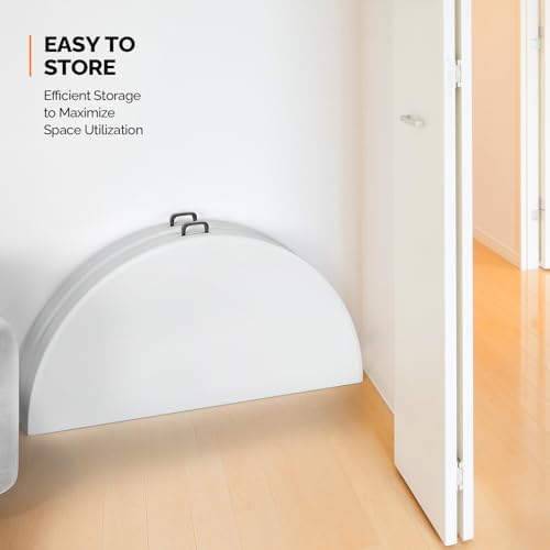 White 5 FT Round Bi-Folding Commercial Table, 60 inch Portable Plastic Dining Card Table for Kitchen Party, alternate view 7