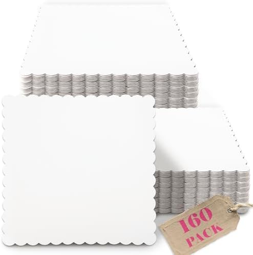 White 6 Inch Wave Cake Boards 160-Packs Squares Base Food-Grade Cardboard Wave Cake Plate(Thinner But Stronger)