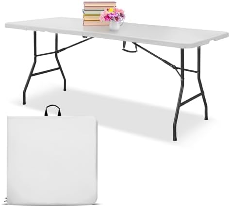 White 6ft Folding Table with Handle | Heavy-Duty Foldable Table | Portable Table for Indoor & Outdoor Use |