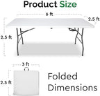 White 6ft Folding Table with Handle | Heavy-Duty Foldable Table | Portable Table for Indoor & Outdoor Use |, alternate view 2