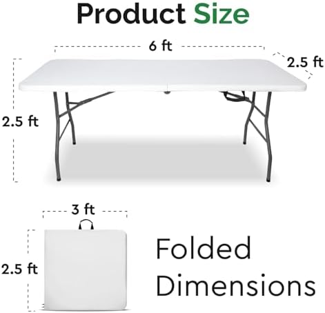 White 6ft Folding Table with Handle | Heavy-Duty Foldable Table | Portable Table for Indoor & Outdoor Use |, alternate view 2